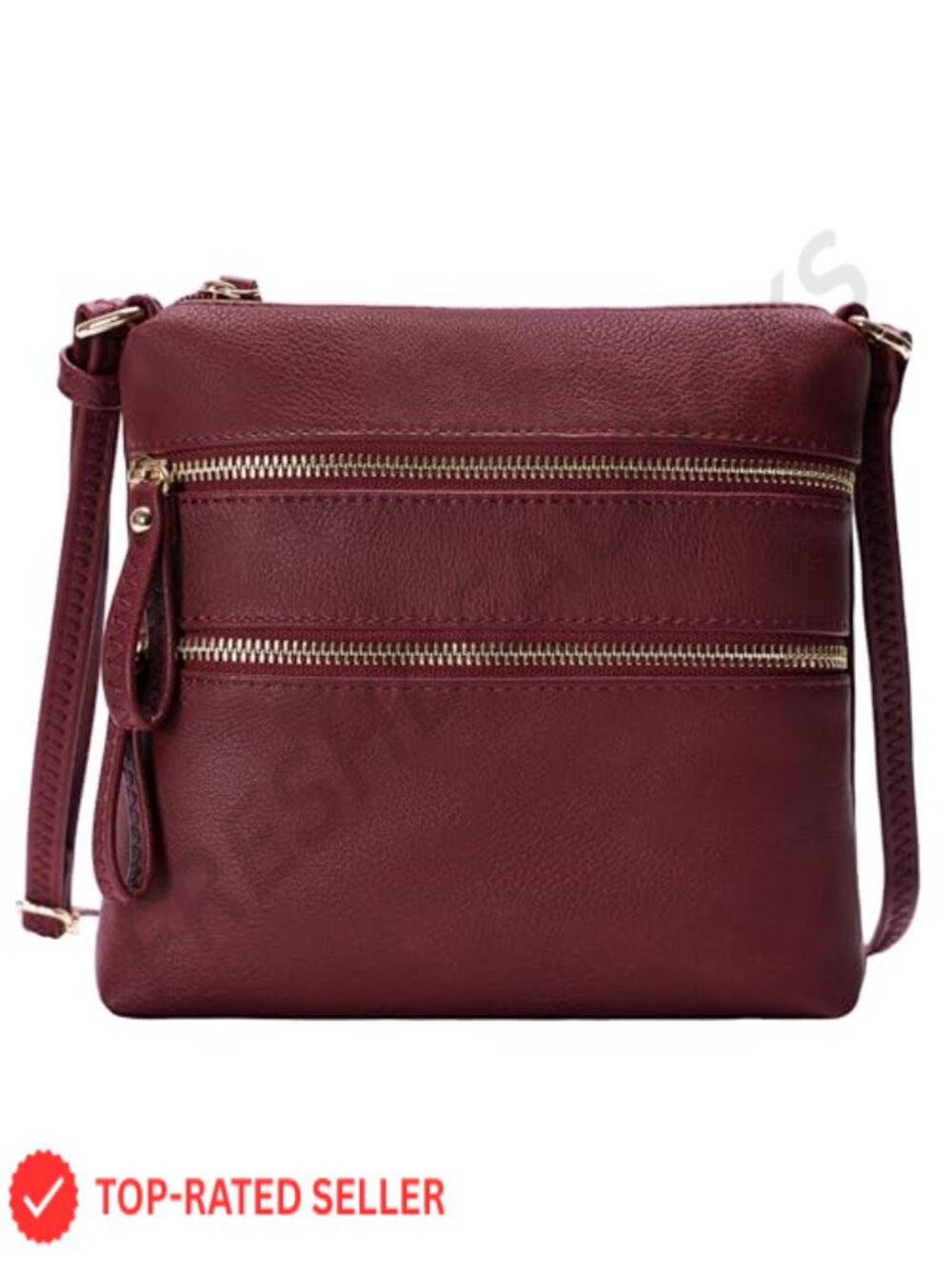 Small Multi-Zip Crossbody Bag Faux Leather Adjustable Strap